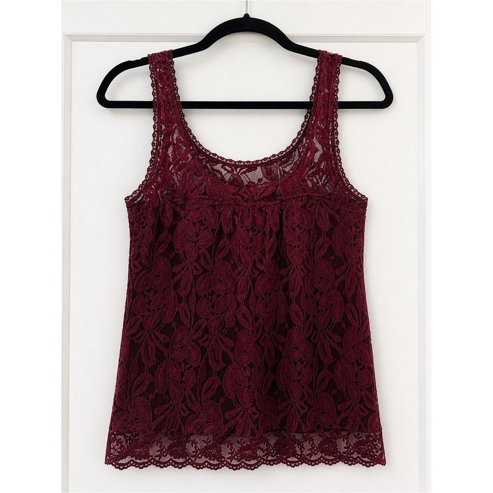 Abercrombie & Fitch Floral Lace Tank Top – Burgundy Wine Red